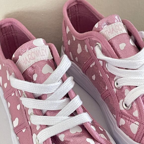 Cynthia Rowley Sneakers Girls Size 1 Kids Shoe Metallic Pink Canvas White Hearts - Picture 7 of 9